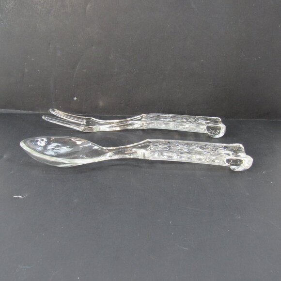 Vintage Anchor Hocking Wexford Pressed Glass Diamond Pattern Salad Serving Set - Picture 5 of 6